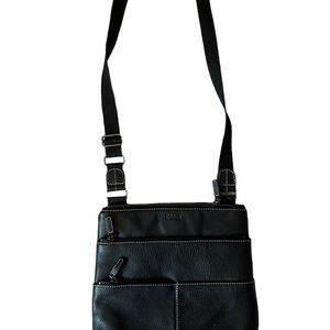 Roots Black Leather Crossbody Purse